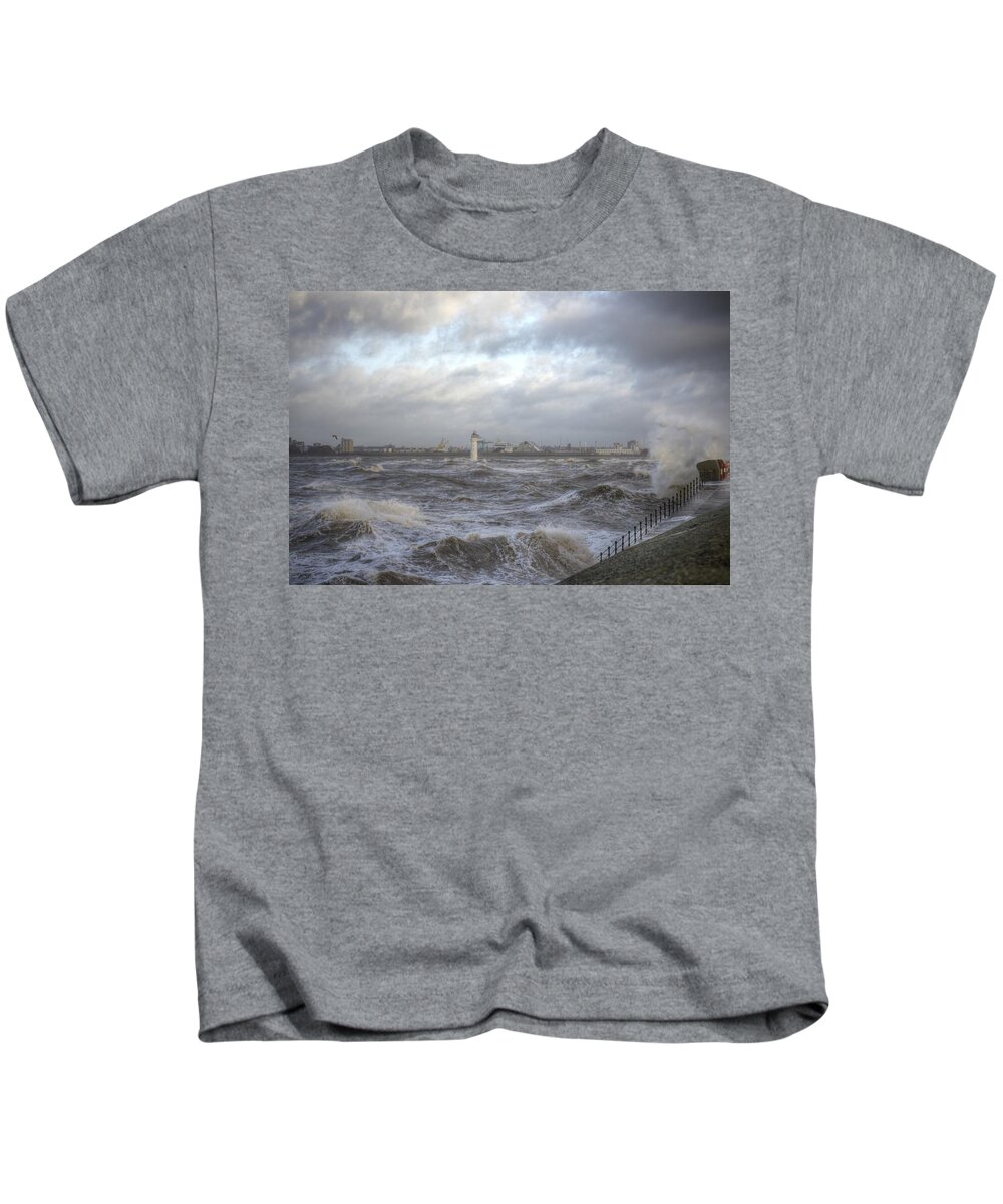 Lighthouse Kids T-Shirt featuring the photograph The wild Mersey by Spikey Mouse Photography
