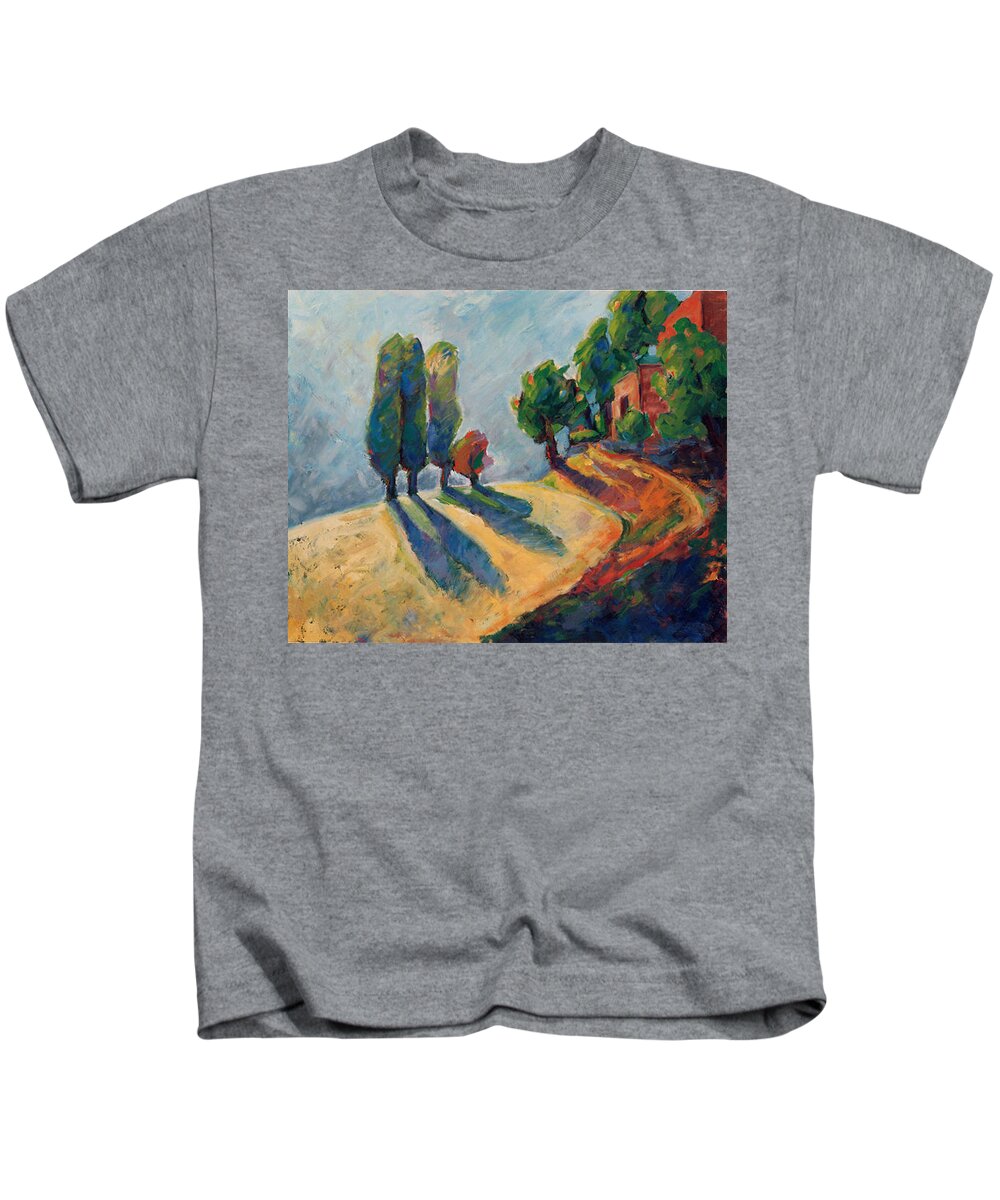 California Kids T-Shirt featuring the painting Three and One Trees by Konnie Kim