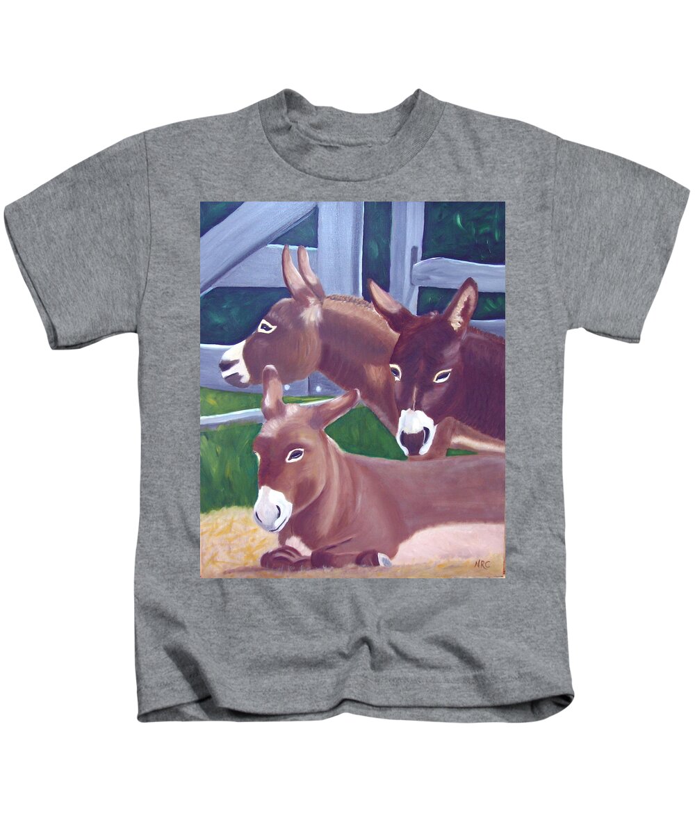 Donkey Kids T-Shirt featuring the photograph Three Donkeys by Natalie Rotman Cote