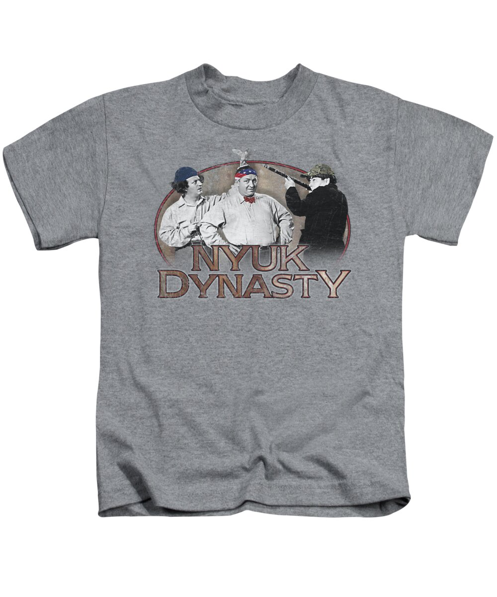 The Three Stooges Kids T-Shirt featuring the digital art Three Stooges - Nyuk Dynasty by Brand A