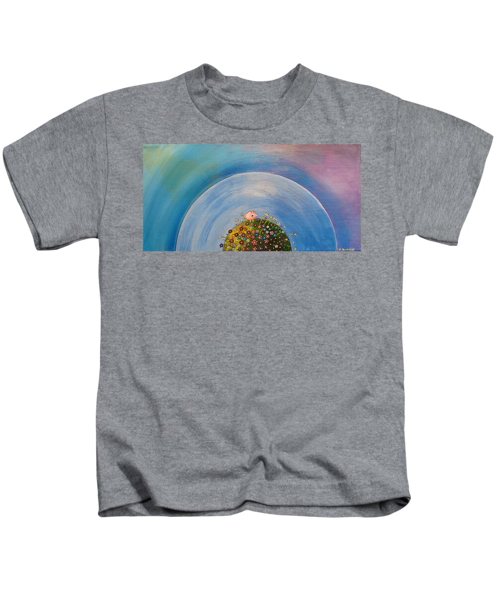 Pig Kids T-Shirt featuring the painting Top Of The World by Mindy Huntress