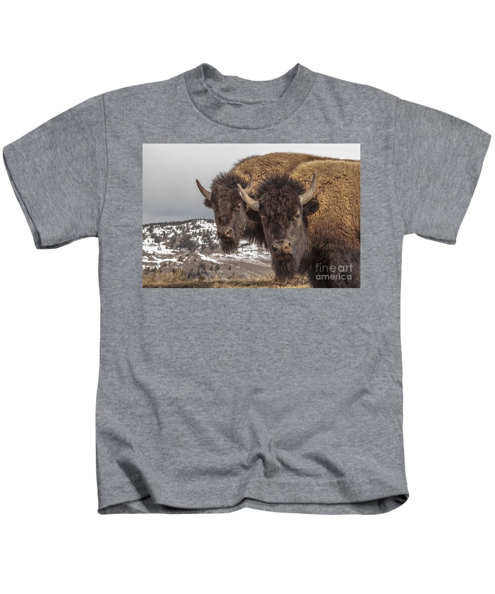 Bison Kids T-Shirt featuring the photograph Two Bison by Gary Beeler