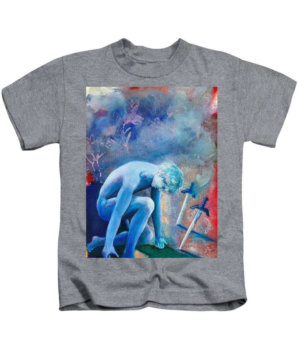 Tarot Kids T-Shirt featuring the painting Two of Swords by Rene Capone