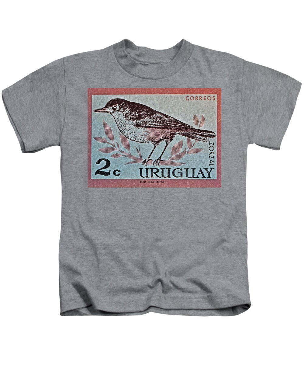 Uruguay Bird Stamp Kids T-Shirt featuring the photograph Uruguay Bird Stamp - Circa 1962 by Bill Owen
