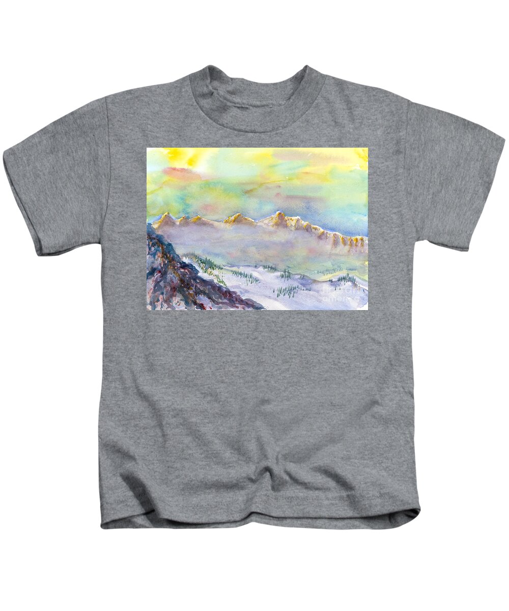 Snowbird Ski Area Kids T-Shirt featuring the painting View from Snowbird by Walt Brodis