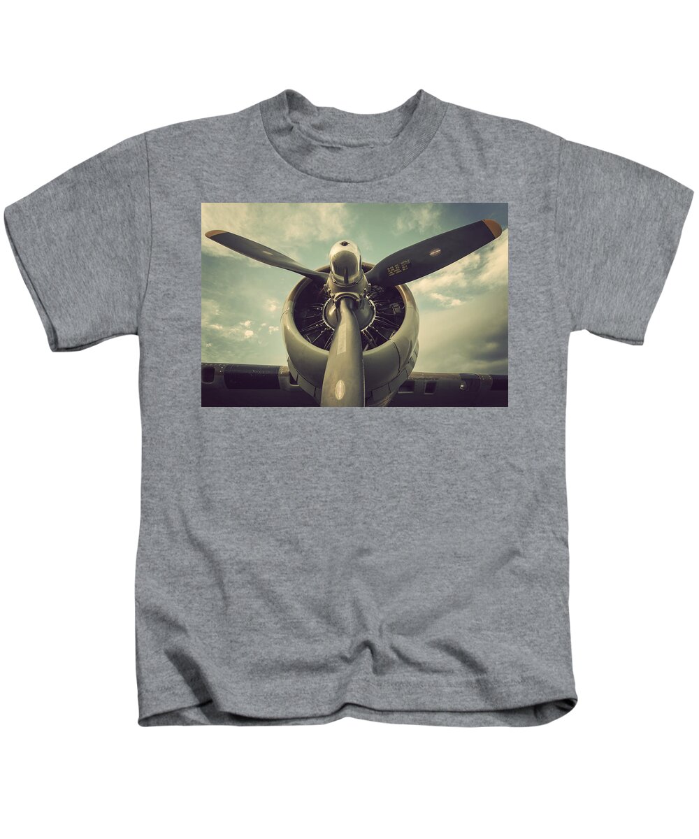 Vintage B-17 Flying Fortress Propeller Kids T-Shirt featuring the photograph Vintage B-17 Flying Fortress Propeller by Terry DeLuco