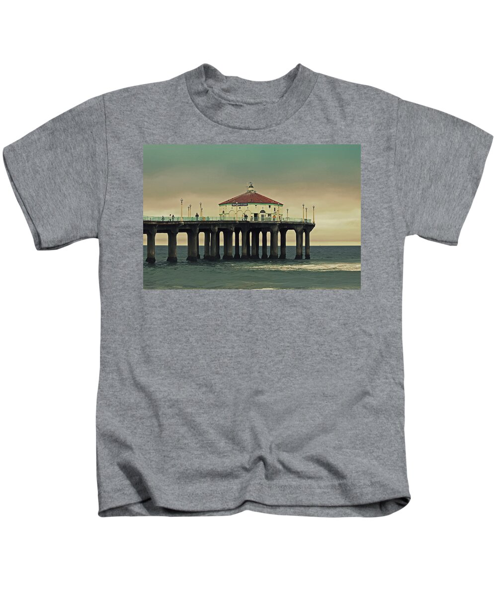 Manhattan Beach Kids T-Shirt featuring the photograph Vintage Manhattan Beach Pier by Kim Hojnacki
