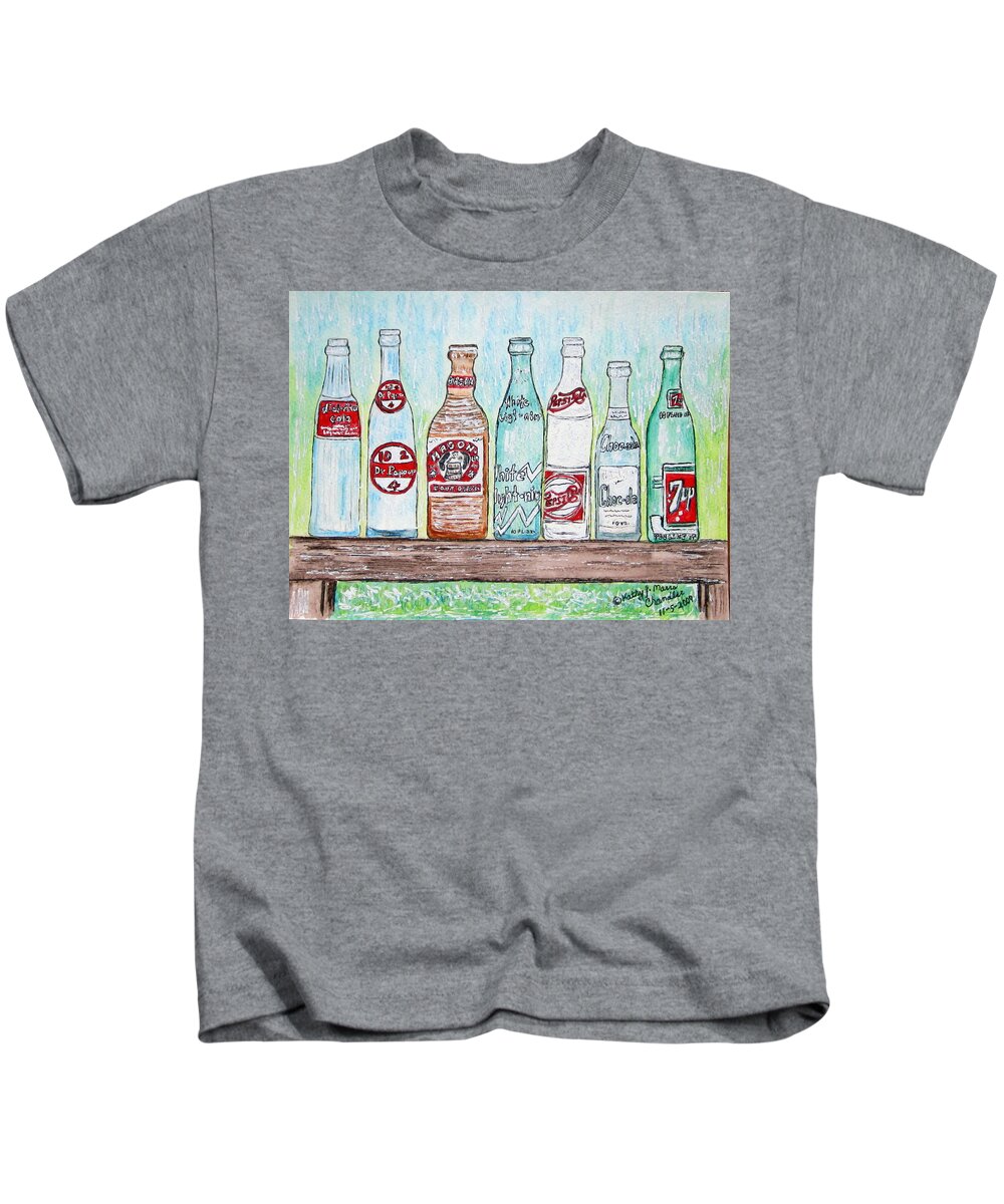 Vintage Kids T-Shirt featuring the painting Vintage Pop Bottles by Kathy Marrs Chandler