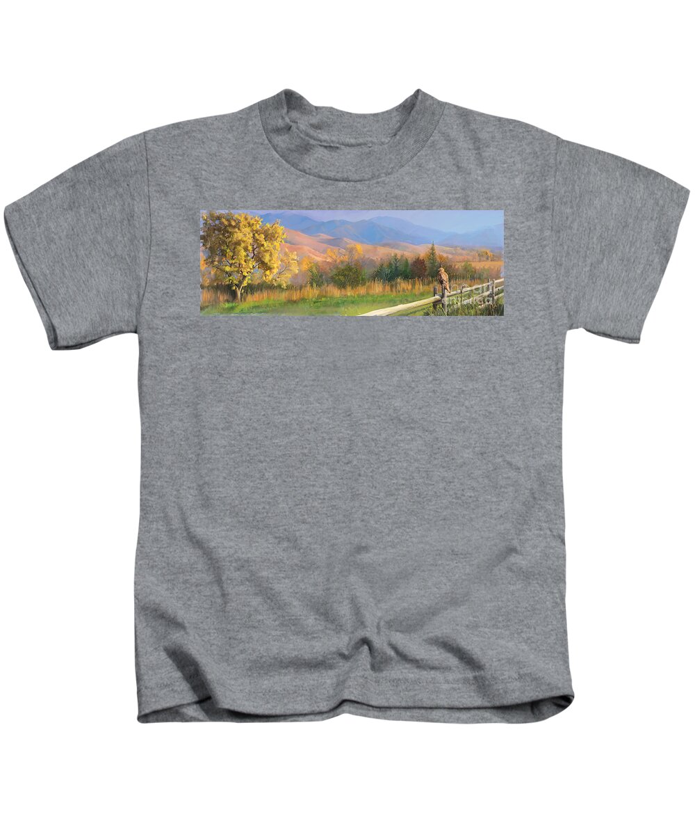 Animals Paintings Kids T-Shirt featuring the painting Watching the Field by Robert Corsetti