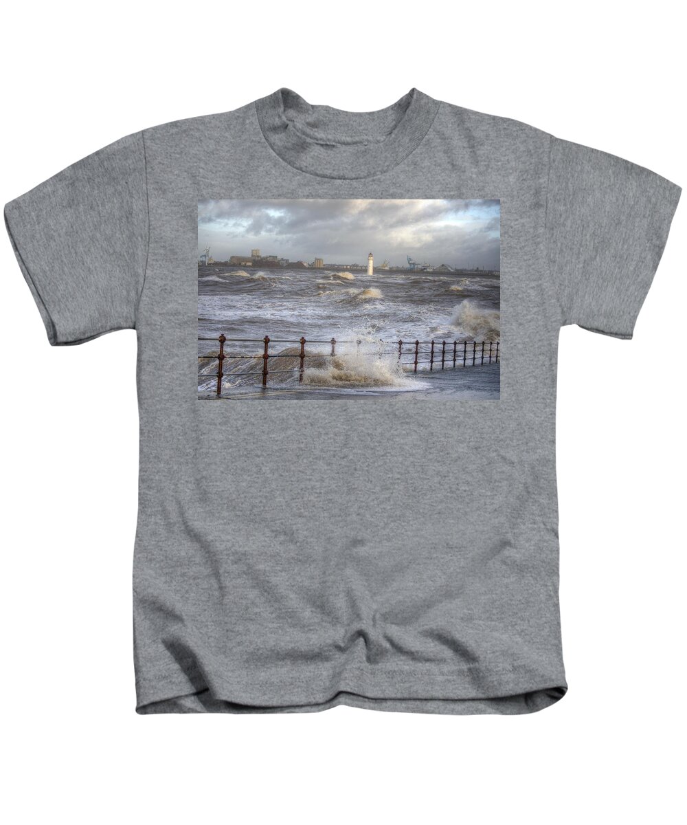 Lighthouse Kids T-Shirt featuring the photograph Waves On The Slipway by Spikey Mouse Photography