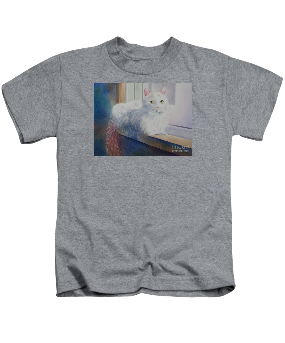 Cat Kids T-Shirt featuring the painting White Cat by Deborah Ronglien