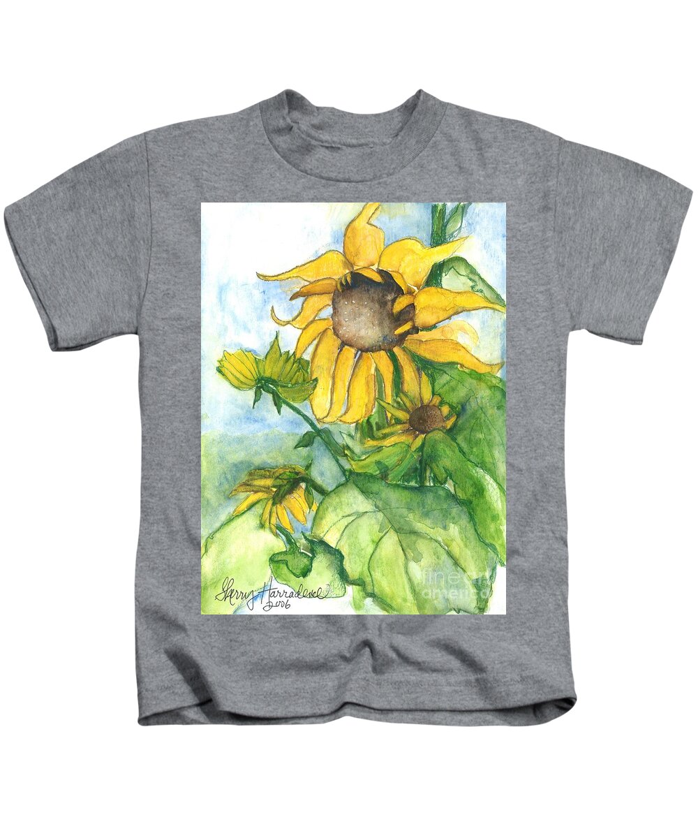 Orchards Kids T-Shirt featuring the painting Wild Sunflowers by Sherry Harradence
