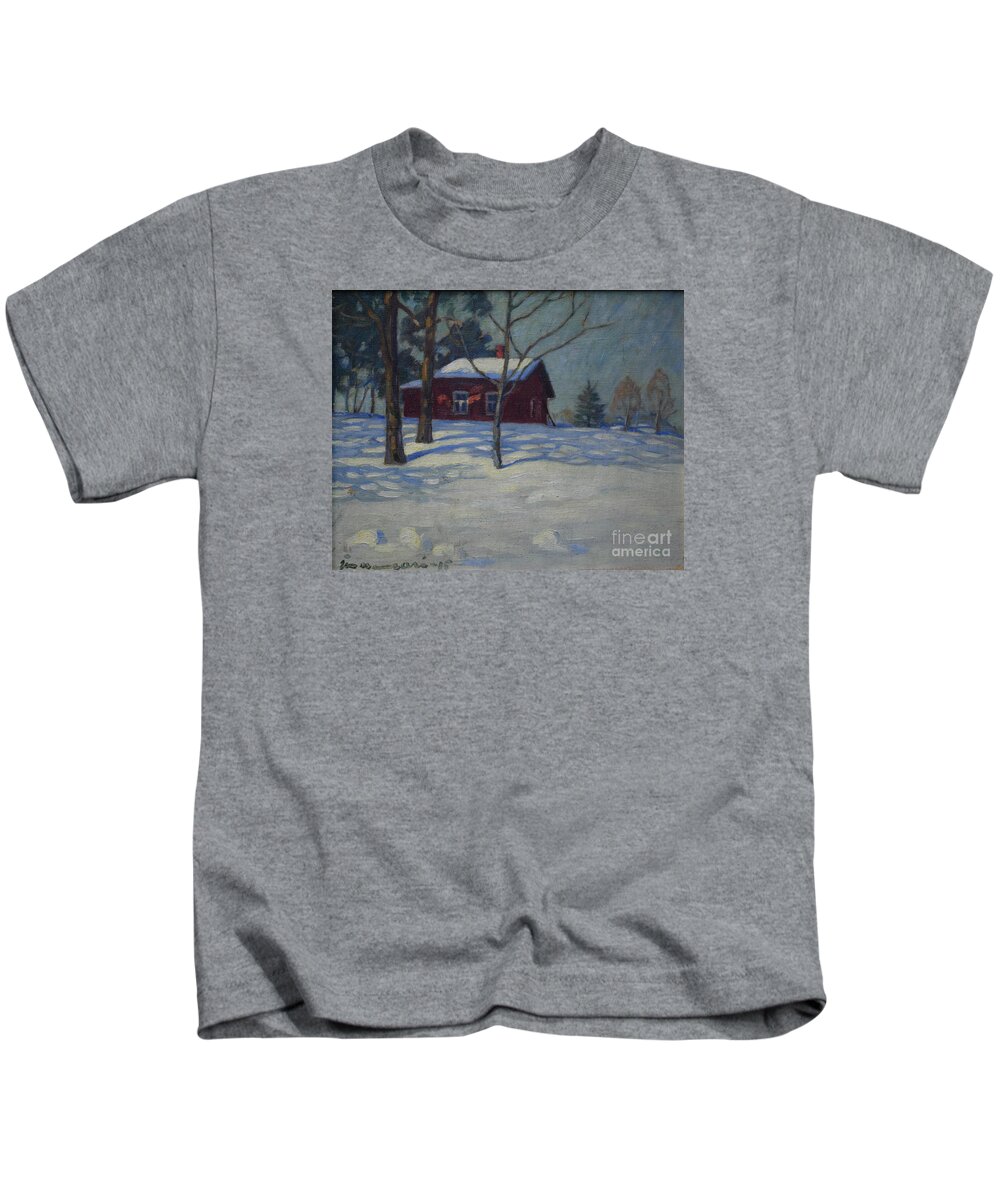 Janne Muusari Kids T-Shirt featuring the painting Winter House by Janne Muusari
