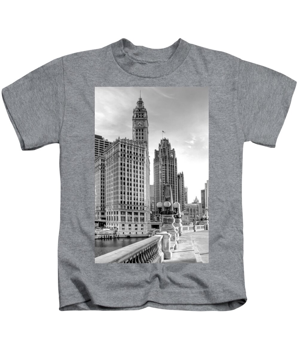 Architecture Kids T-Shirt featuring the photograph Wrigley and Tribune by Scott Norris