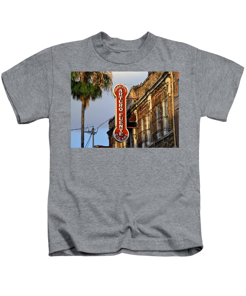 Ybor City Florida Kids T-Shirt featuring the photograph Ybor City Cigar Sign color work one by David Lee Thompson