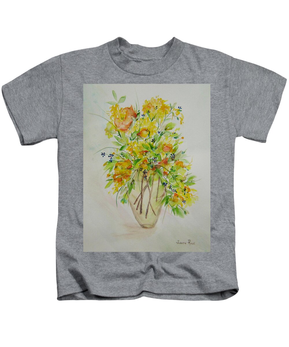 Watercolor Kids T-Shirt featuring the painting Yellow Flowers by Judith Rhue