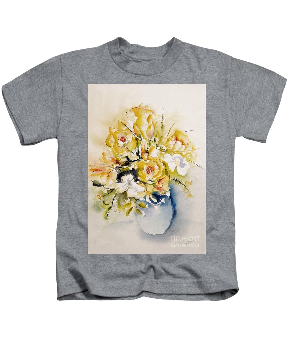 Flower Kids T-Shirt featuring the painting Yellow roses by Karina Plachetka