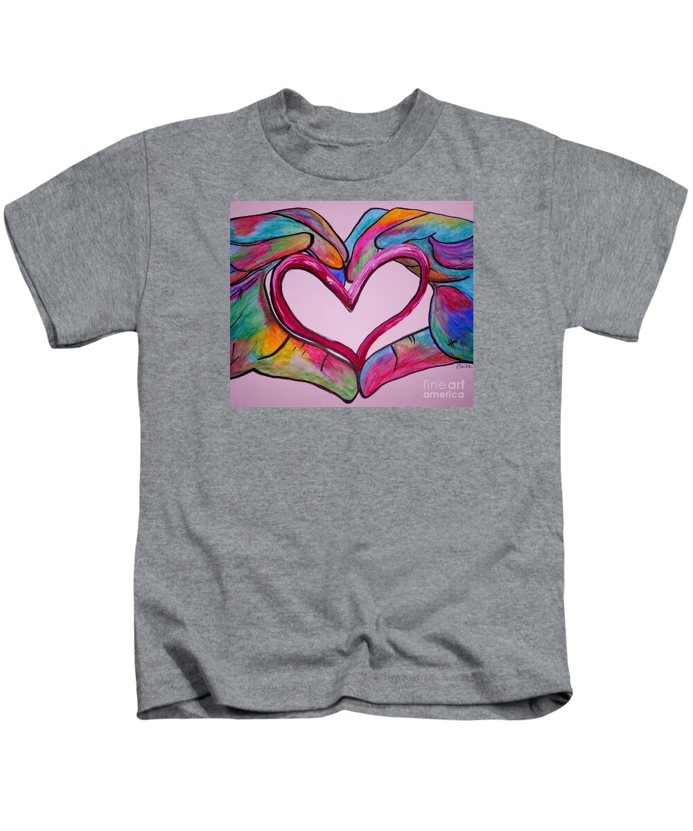 Hand Kids T-Shirt featuring the mixed media You Hold My Heart in Your Hands by Eloise Schneider Mote