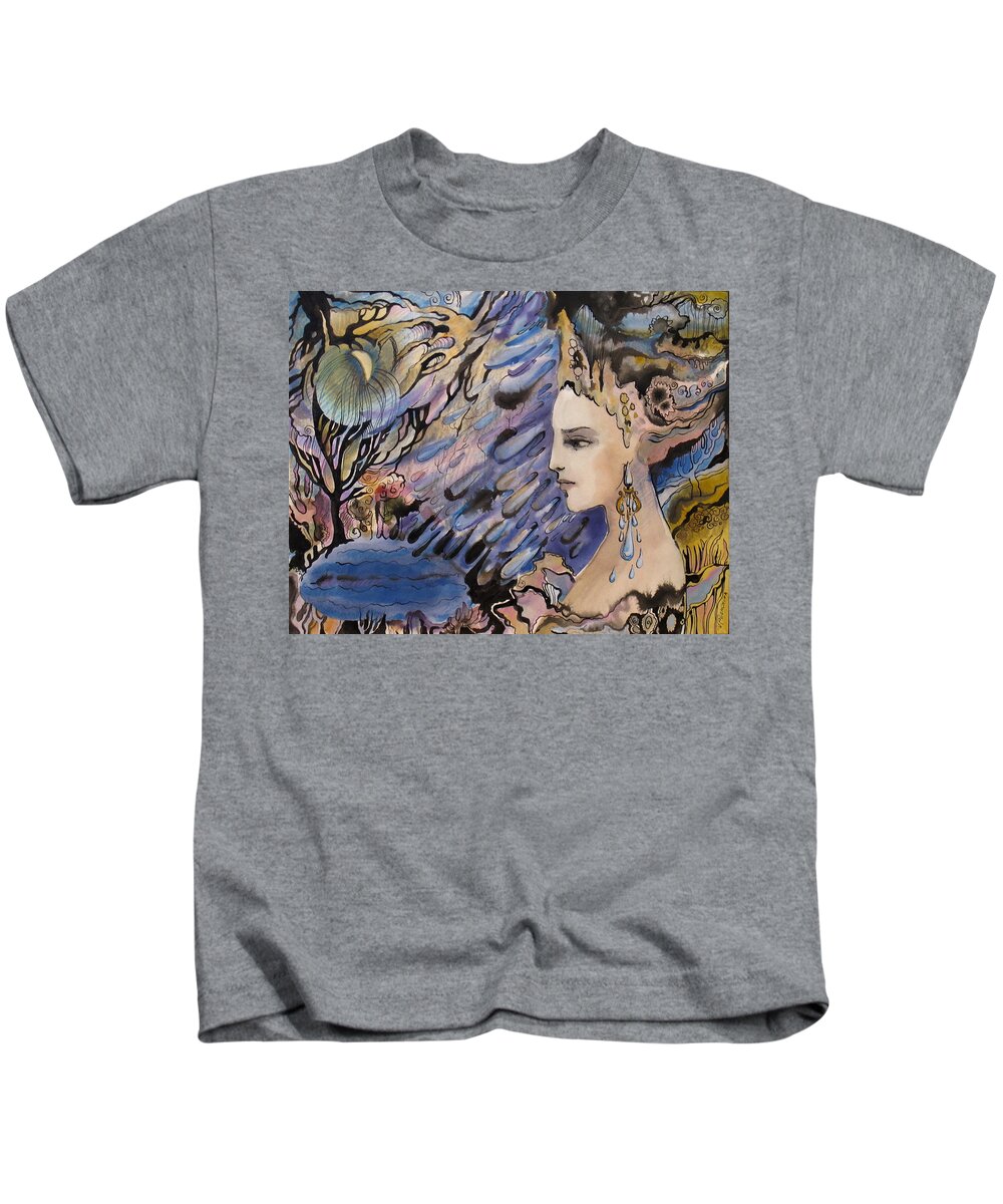 Fantasy Kids T-Shirt featuring the painting I'd like to draw this dream with wind by Valentina Plishchina