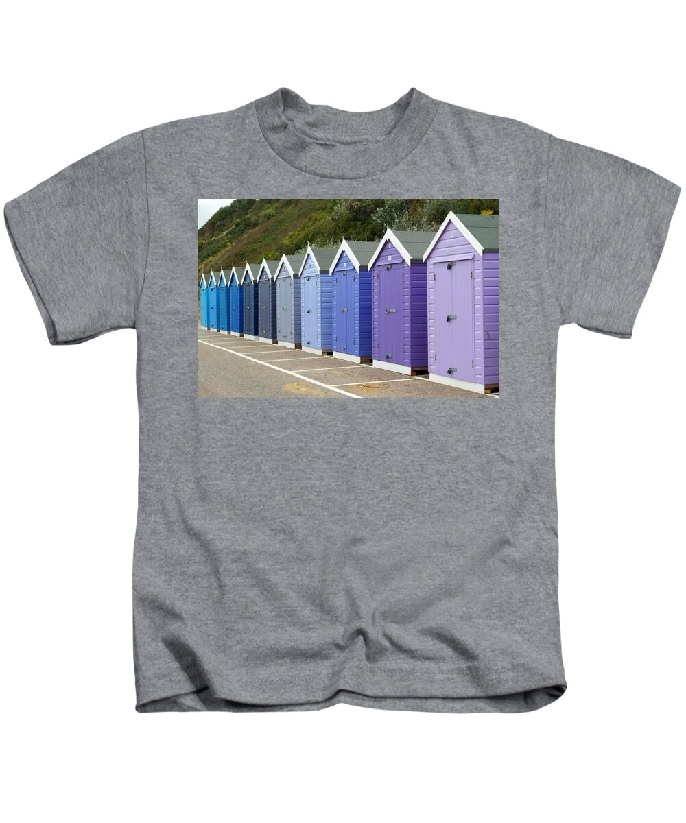 Bournemouth Kids T-Shirt featuring the photograph Bournemouth Beach Huts #1 by Chris Day