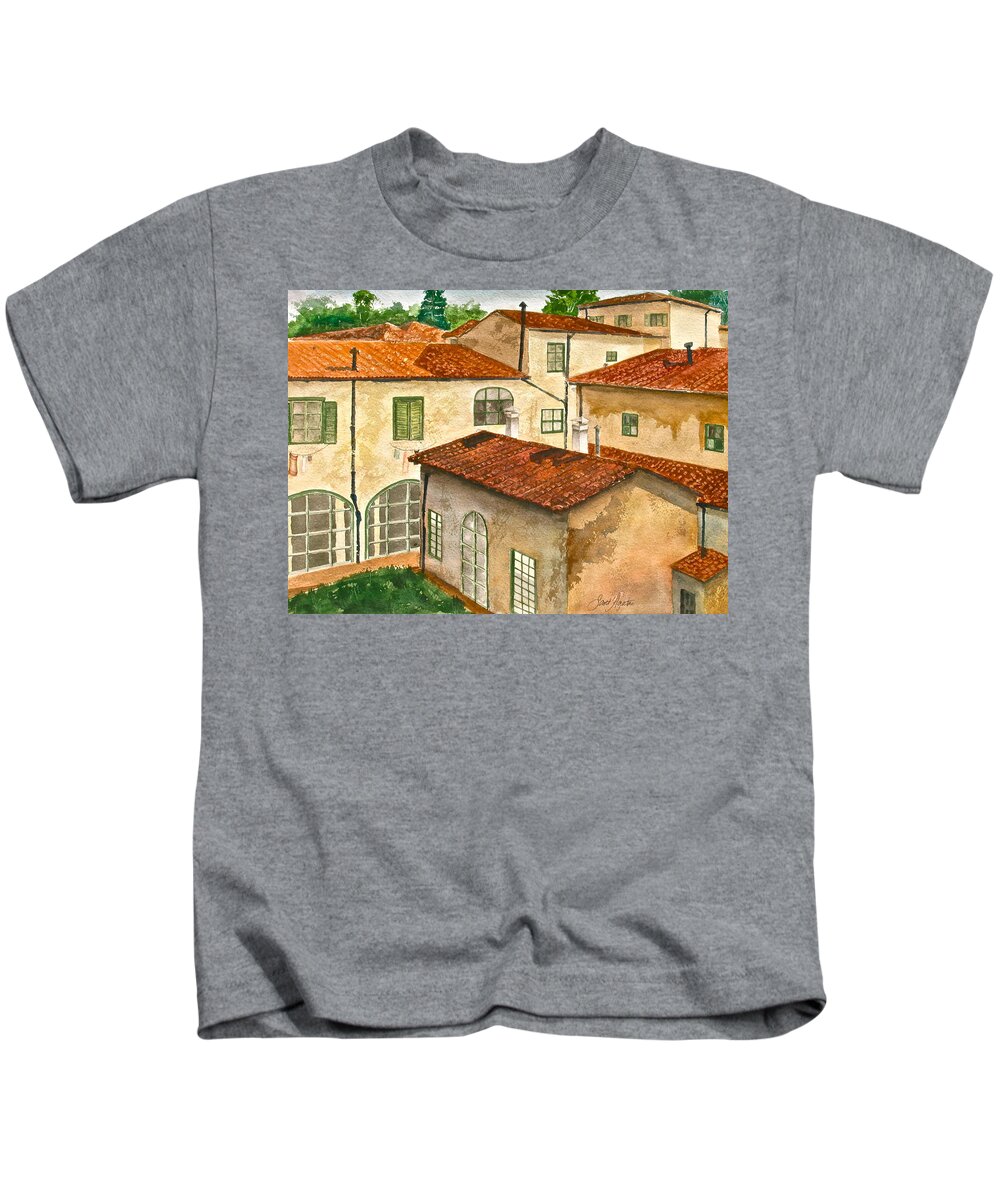 Florence Kids T-Shirt featuring the painting Back Yard by Frank SantAgata