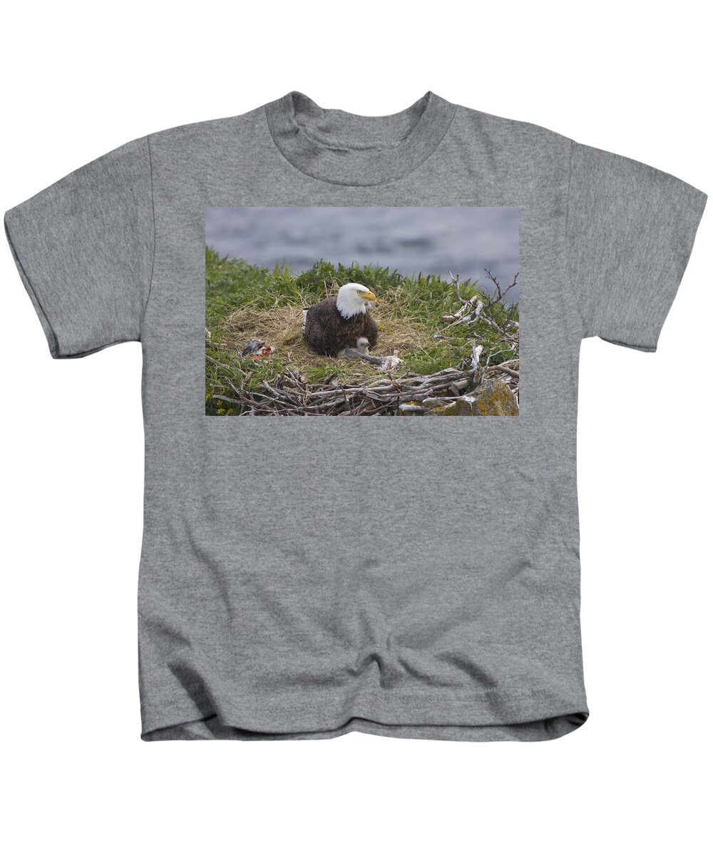 00784279 Kids T-Shirt featuring the photograph Bald Eagle Adult And Chick On Nest by Suzi Eszterhas