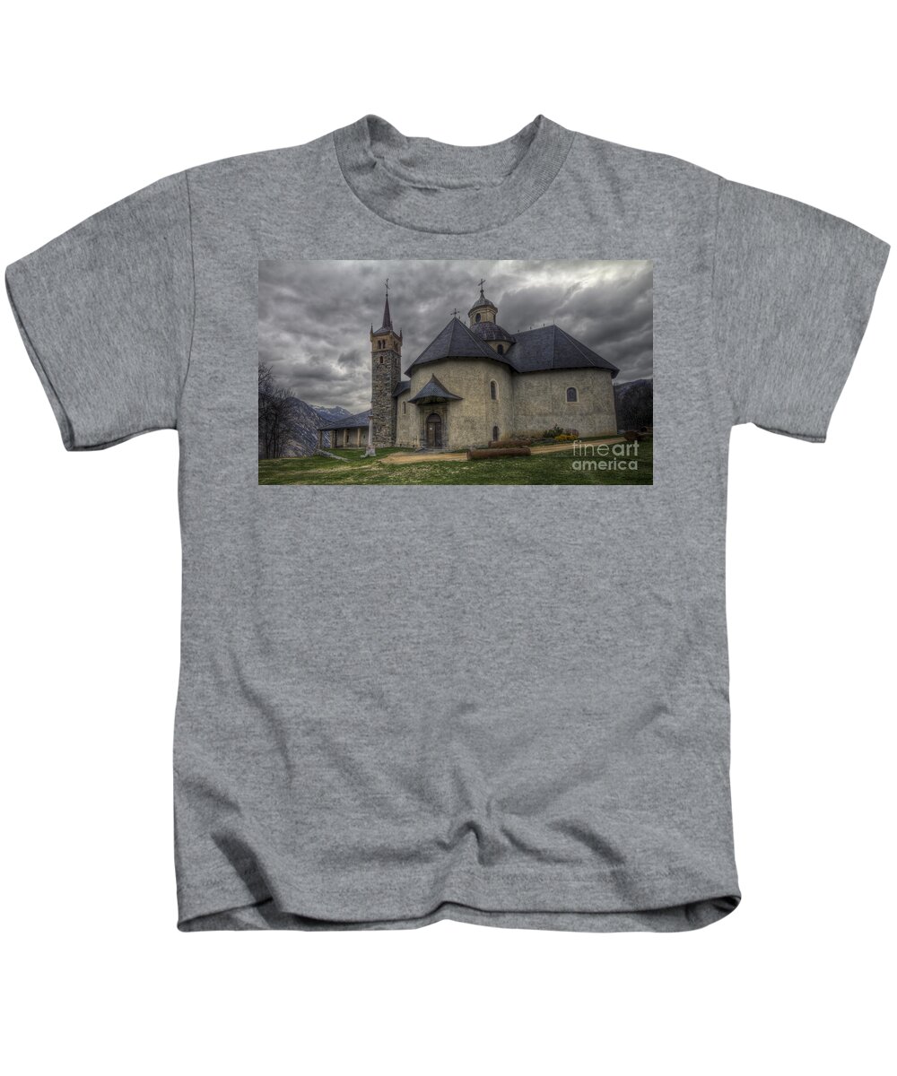 Clare Bambers Kids T-Shirt featuring the photograph Baroque Church in Savoire France 6 by Clare Bambers