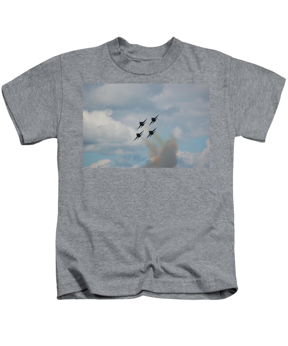 Blue Angels Kids T-Shirt featuring the photograph Blue Angels roaring by by Randy J Heath