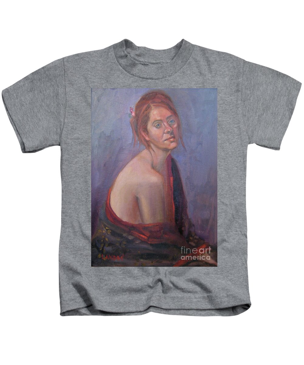 Figure Art Kids T-Shirt featuring the painting Calm Contentment by Lilibeth Andre