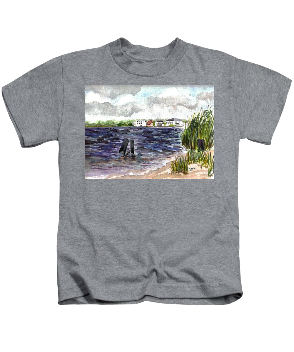 Cedar Creek Kids T-Shirt featuring the painting Cedar Beach by Clara Sue Beym