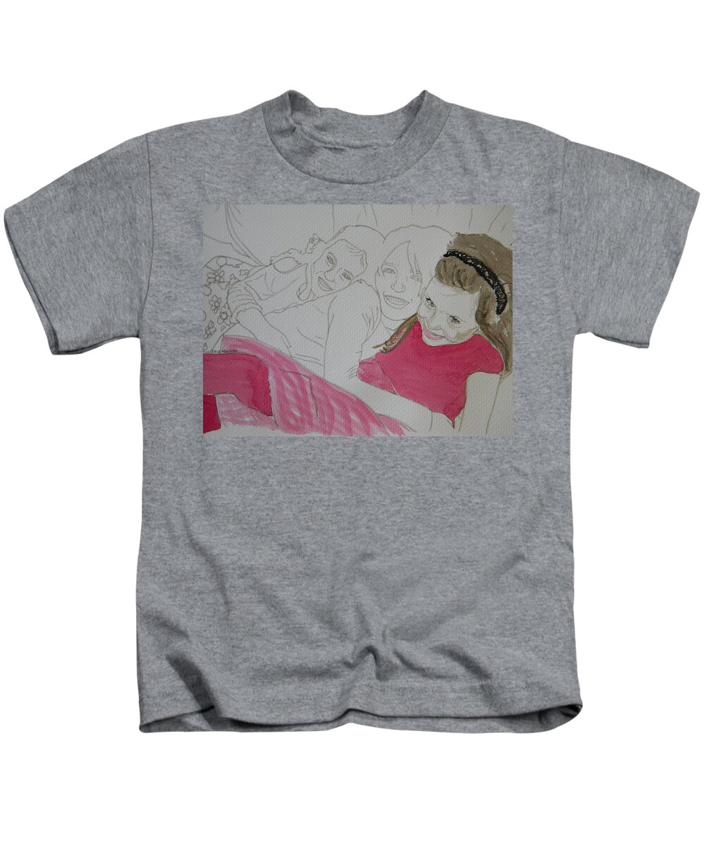Girls Kids T-Shirt featuring the drawing Cousins 1 of 3 by Marwan George Khoury