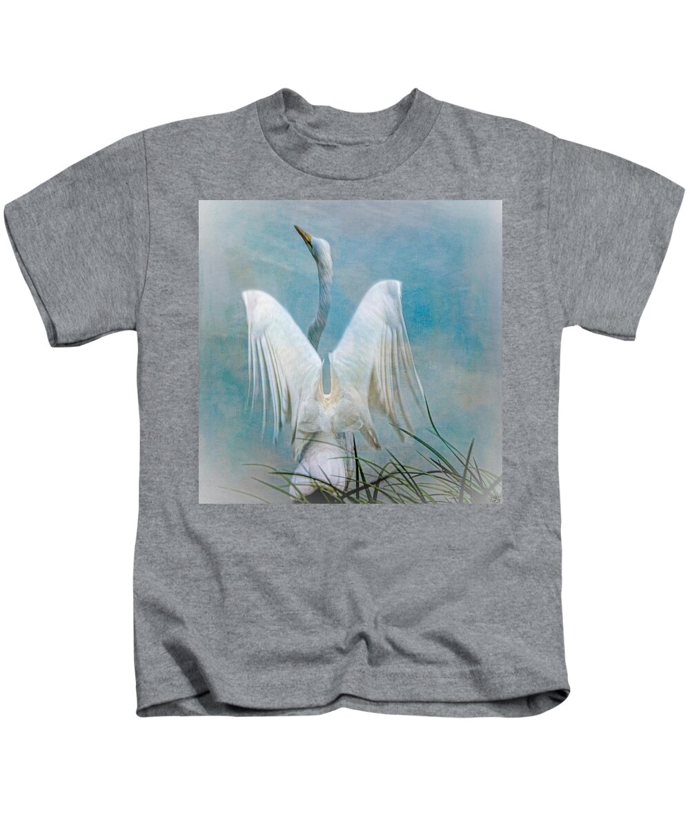 Egret Kids T-Shirt featuring the photograph Egret Preparing to Launch by Chris Lord