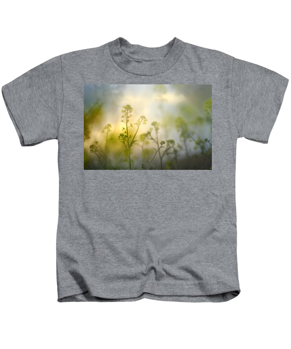 Sunset Kids T-Shirt featuring the photograph Forest flowers at sunset by Guido Montanes Castillo