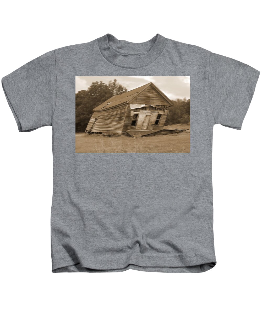 Old Building Kids T-Shirt featuring the photograph Going Down by Mike McGlothlen