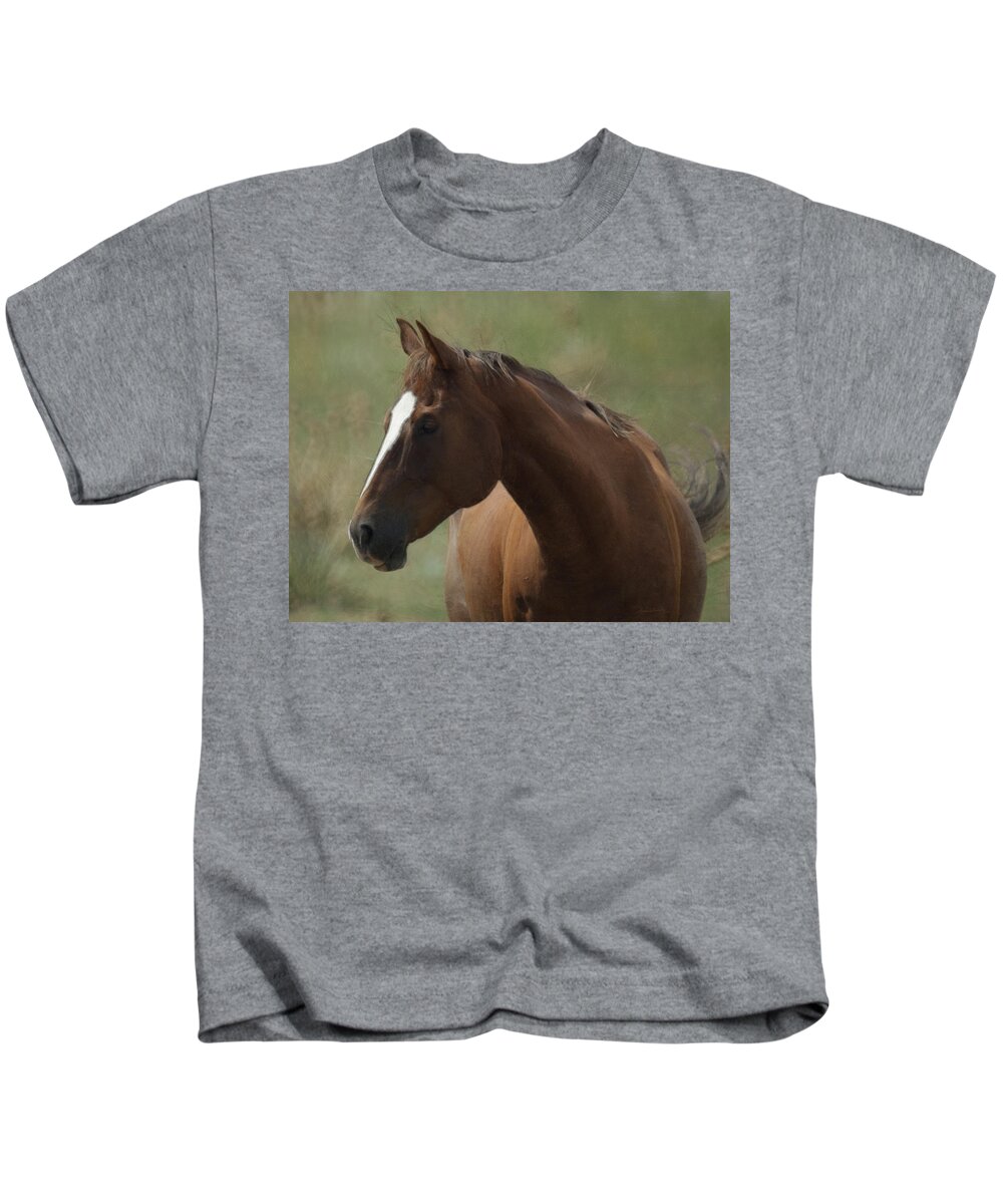 Horse Kids T-Shirt featuring the digital art Horse Painterly by Ernest Echols