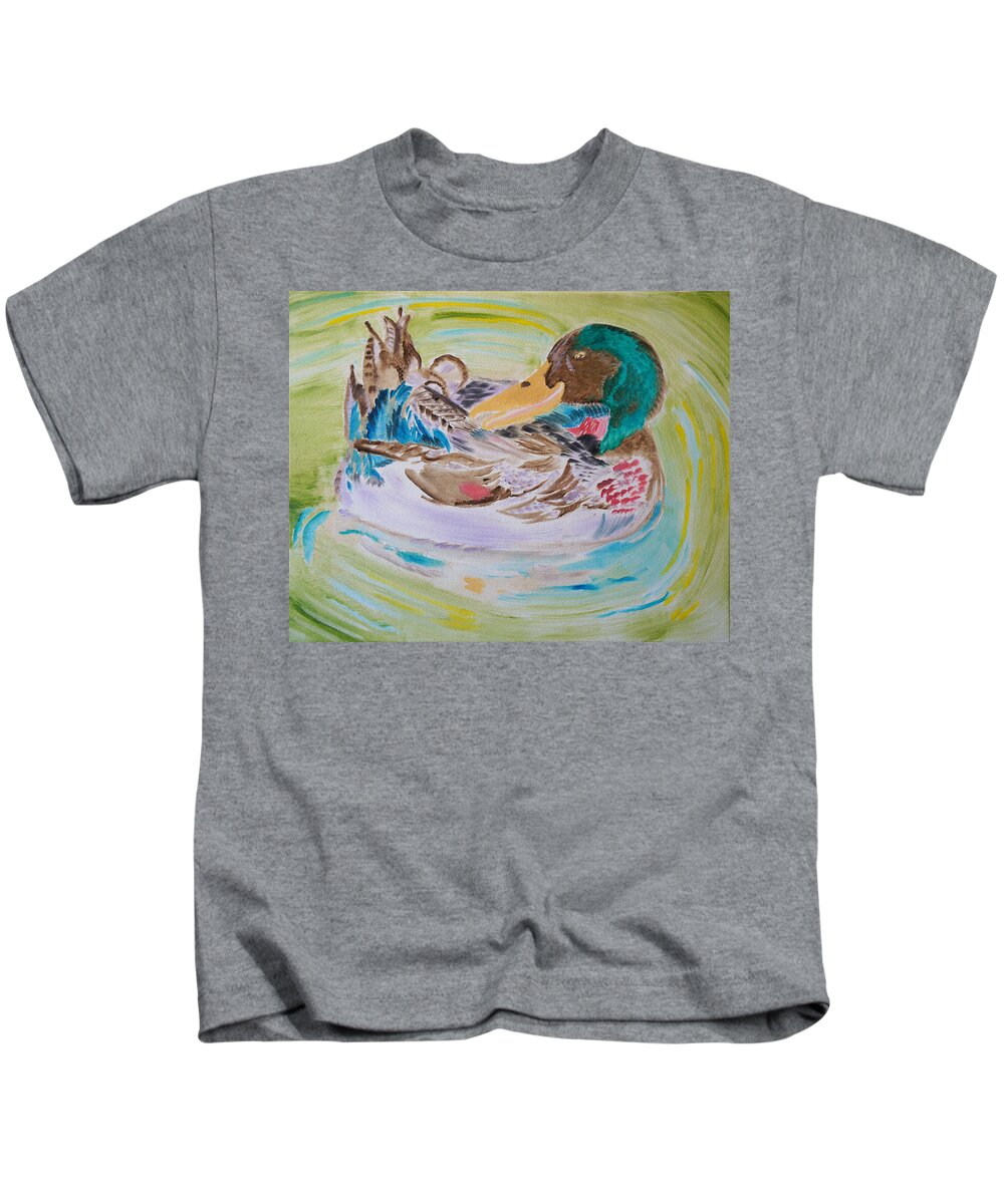 Duck Kids T-Shirt featuring the painting Nature's Music by Meryl Goudey