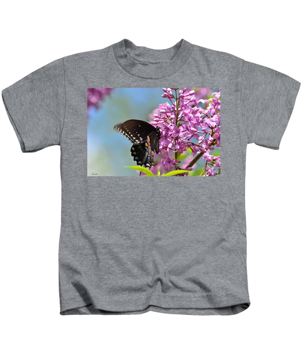 Butterfly Kids T-Shirt featuring the photograph Nothing says Spring like Butterflies and Lilacs by Lori Tambakis