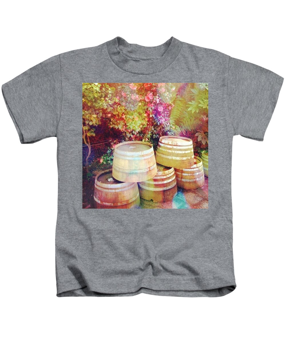 Barrels Kids T-Shirt featuring the photograph Oak Casks #winery #napa_ca #vineyard by Anna Porter