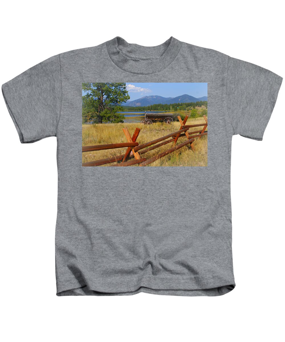 Montana Kids T-Shirt featuring the photograph Old Ranch Wagon by Marty Koch