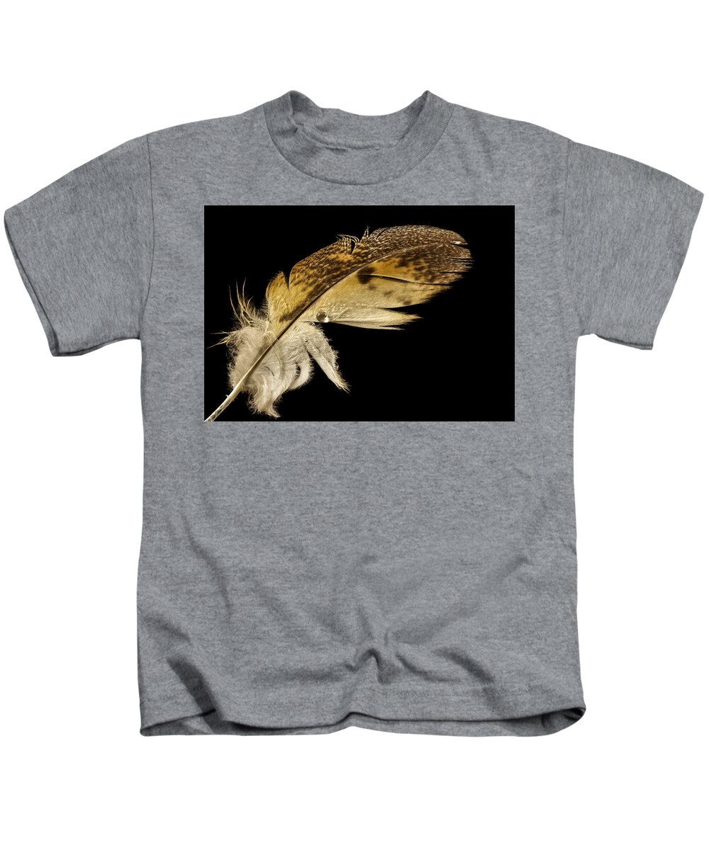 Owl Kids T-Shirt featuring the photograph Owl Feather with Water by Jean Noren