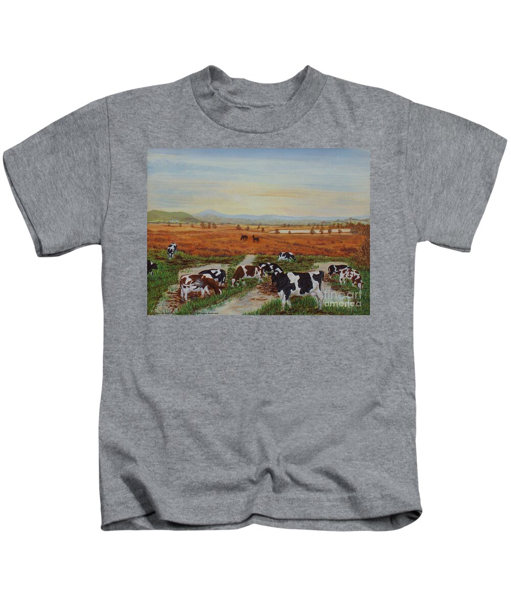 Cors Caron Kids T-Shirt featuring the painting Painting Cows on Cors Caron Tregaron by Edward McNaught-Davis