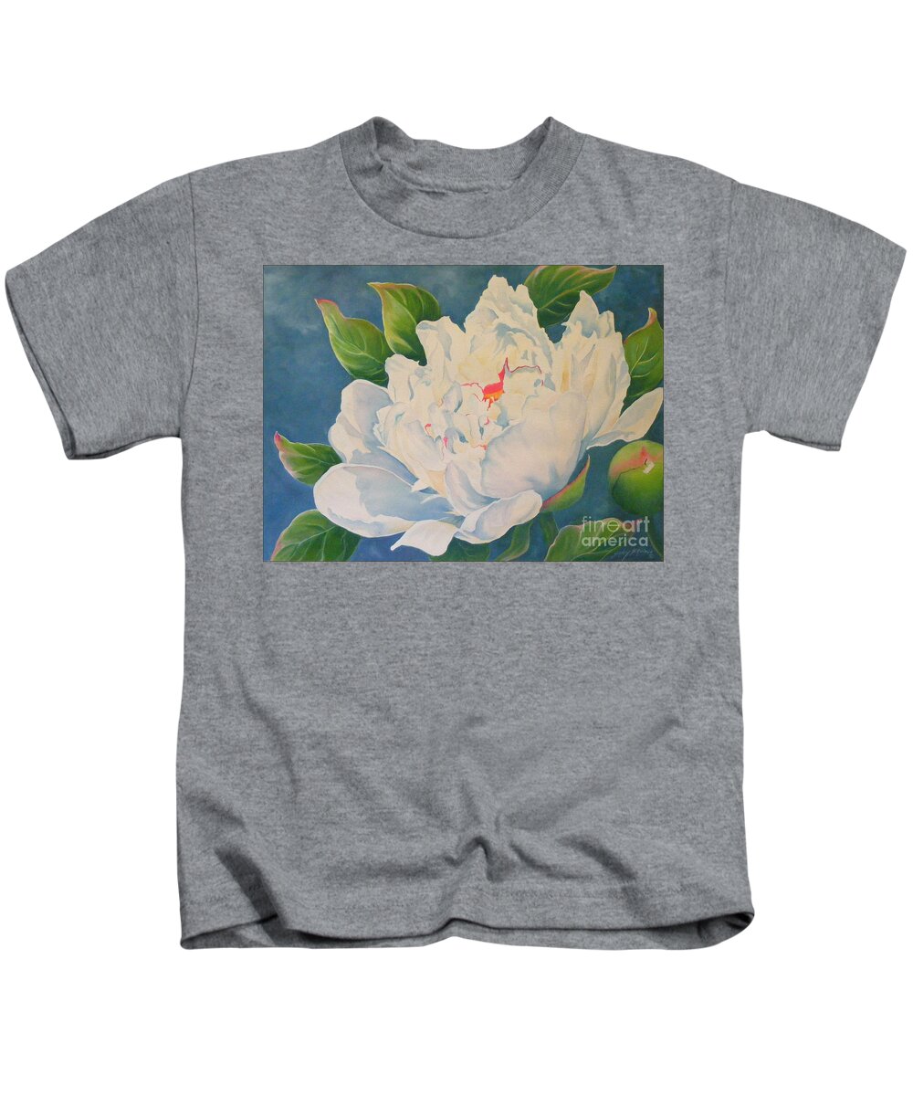 Watercolor Kids T-Shirt featuring the painting Peonies by Sandy Brindle