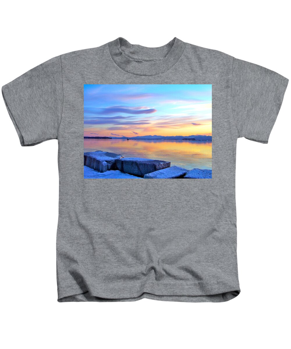 Lake Champlain Kids T-Shirt featuring the photograph Ribbons in the Sky by Mike Reilly