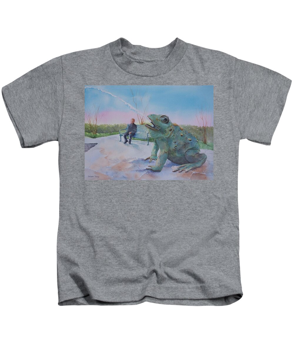 Fountain Kids T-Shirt featuring the painting Spouting Off III by Celene Terry