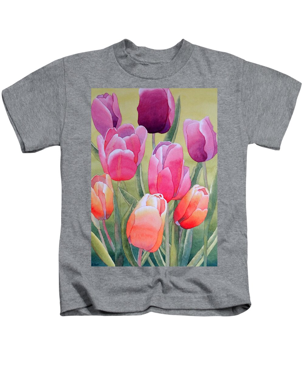 Tulips Kids T-Shirt featuring the painting Spring by Laurel Best