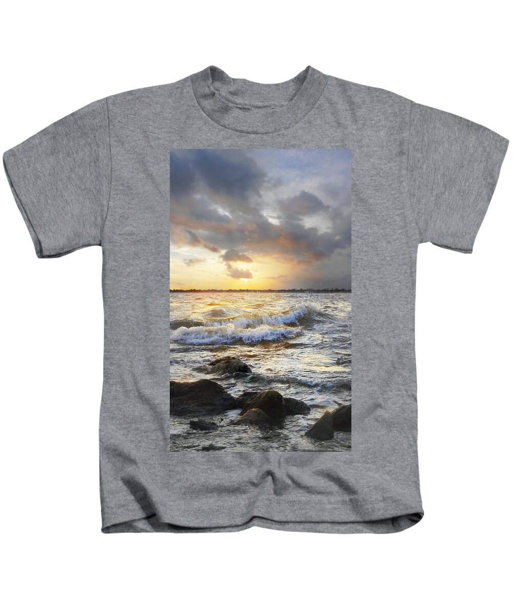 Sunset Kids T-Shirt featuring the photograph Storm Waves by Frances Miller