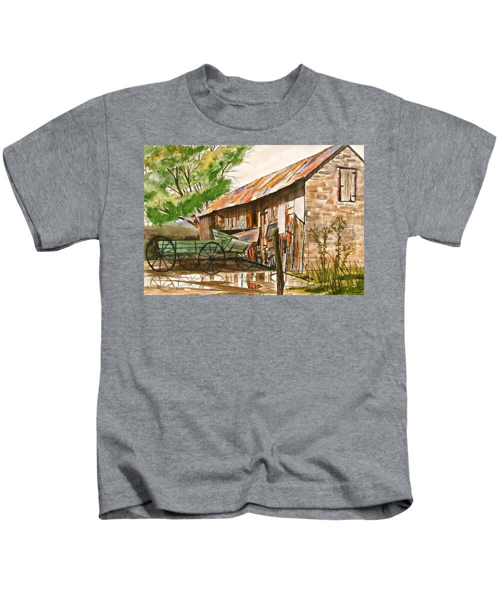Barn Kids T-Shirt featuring the painting Summer Shower by Frank SantAgata