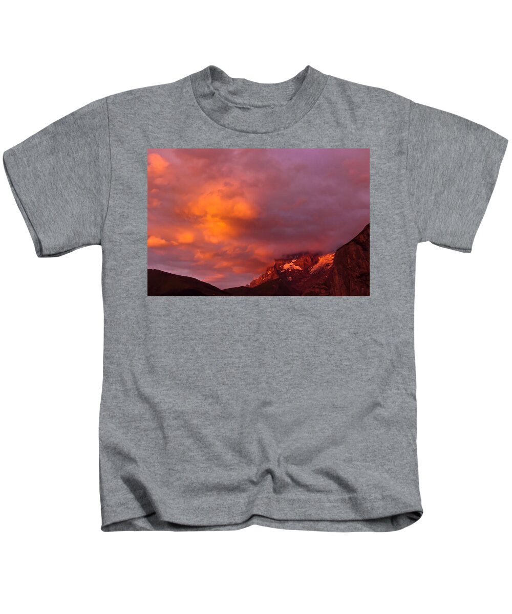 Sky Kids T-Shirt featuring the photograph Sunset Murren Switzerland by Tom and Pat Cory