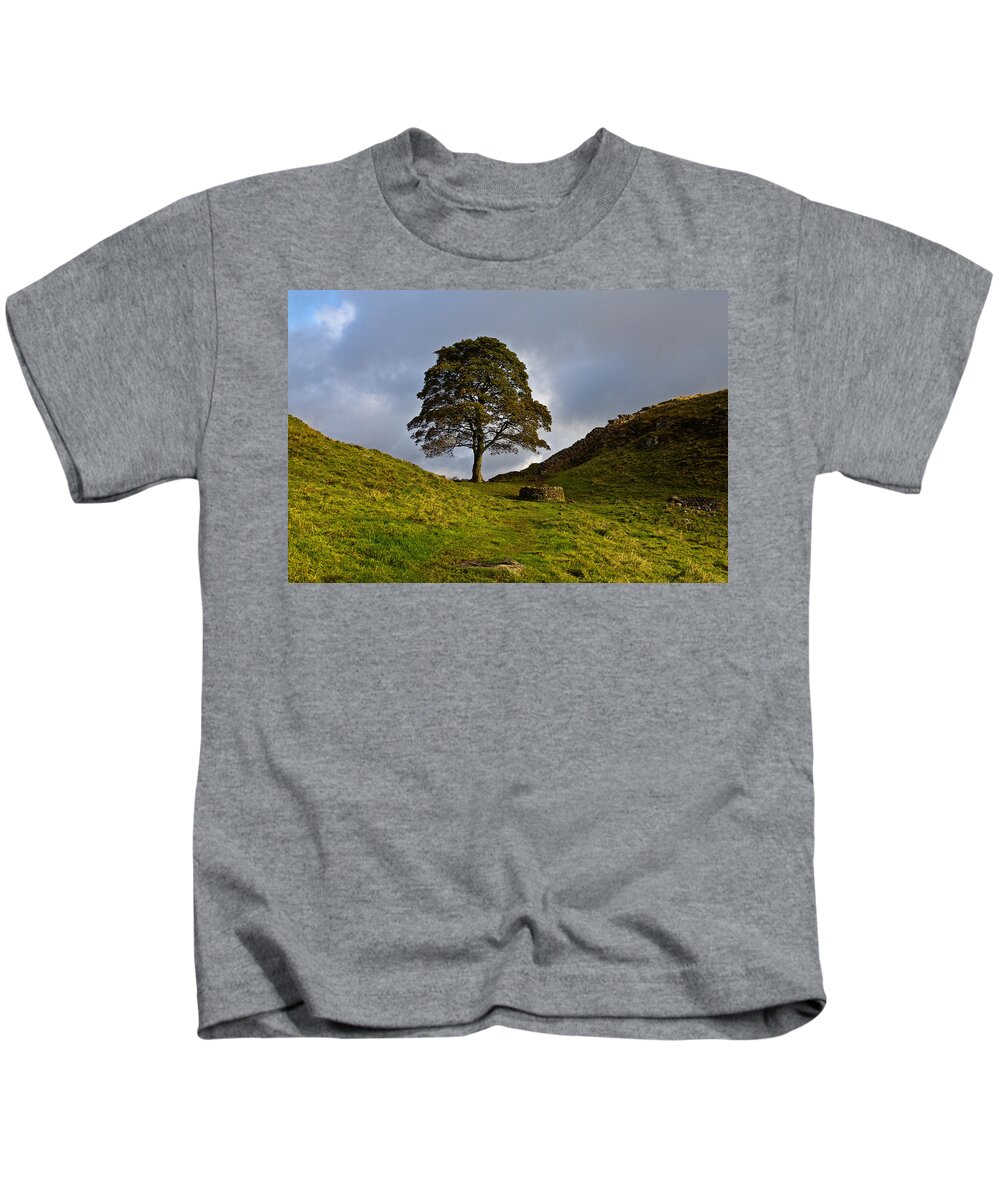 Roman Wall Kids T-Shirt featuring the photograph Sycamore Gap by David Pringle