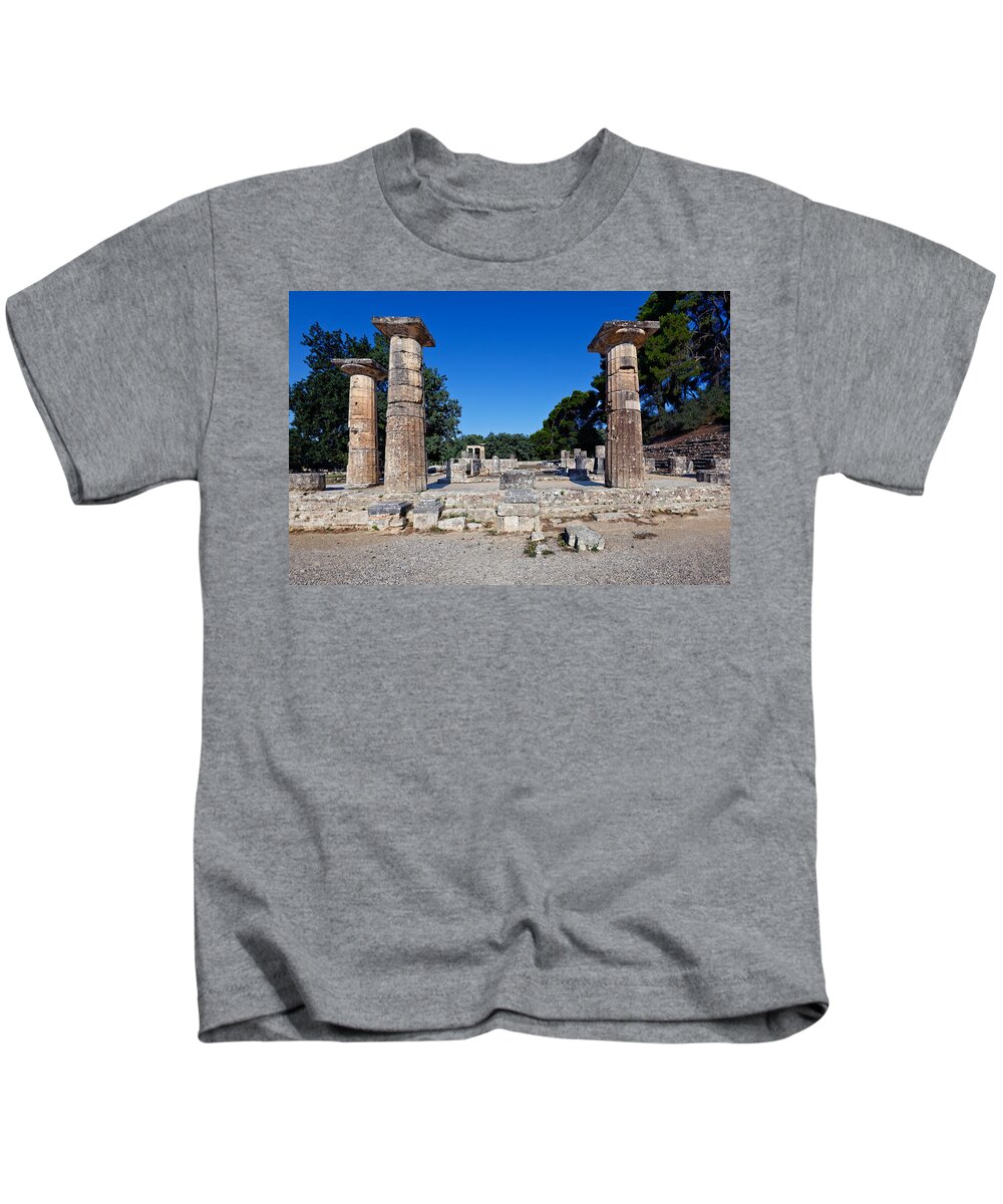 Ancient Kids T-Shirt featuring the photograph Temple of Hera - Ancient Olympia by Constantinos Iliopoulos